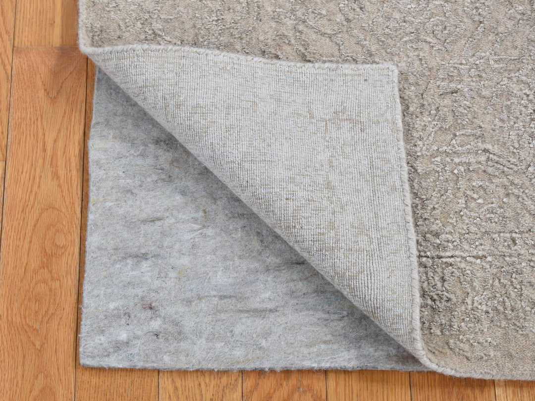 2'5" x 12'0" New Hand Loomed Grey Wool & Silk Runner Oriental Rug - MOA10287306