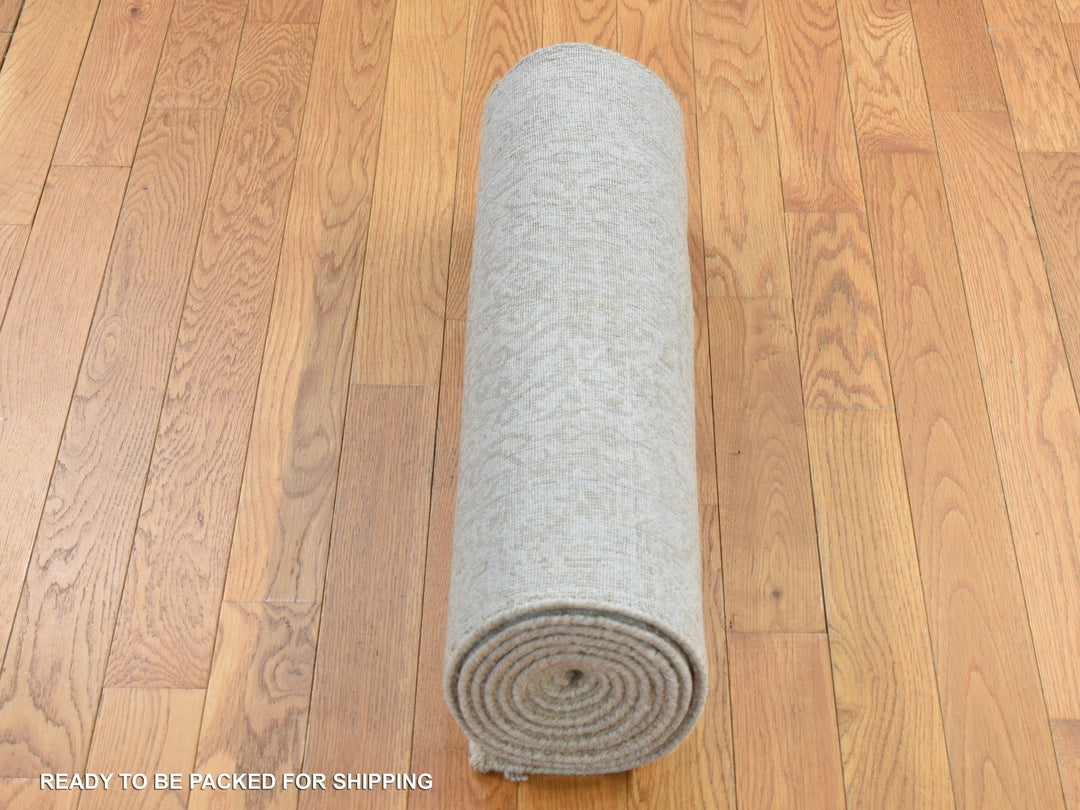 2'5" x 12'0" New Hand Loomed Grey Wool & Silk Runner Oriental Rug - MOA10287306