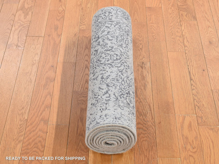 2'5" x 6'1" New Hand Loomed Grey Wool & Silk Runner Oriental Rug - MOA10287328