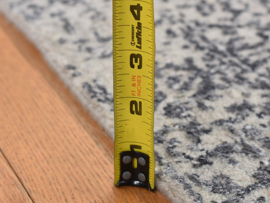 2'5" x 6'1" New Hand Loomed Grey Wool & Silk Runner Oriental Rug - MOA10287328