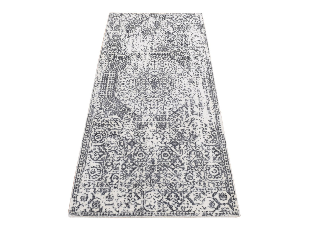 2'5" x 5'10" New Hand Loomed Black Wool & Art Silk Runner Oriental Rug - MOA10287341