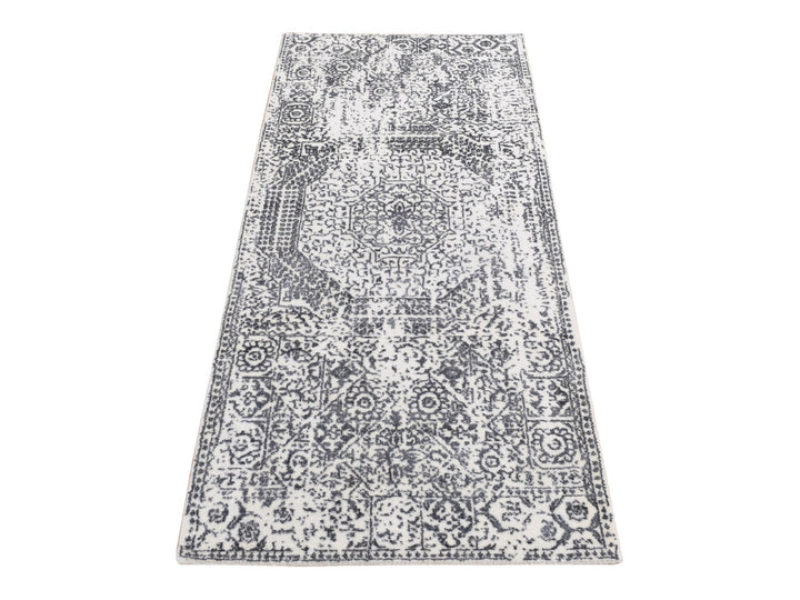 2'5" x 5'10" New Hand Loomed Black Wool & Art Silk Runner Oriental Rug - MOA10287341