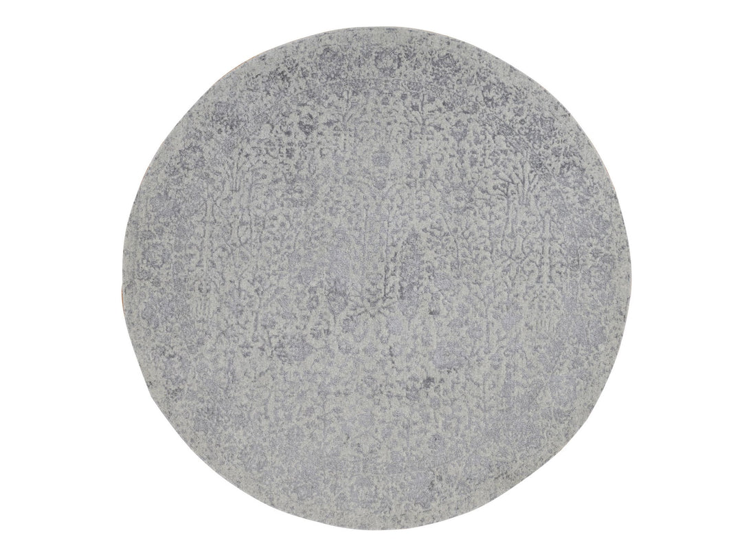 7'9" x 7'9" New Hand Loomed Grey Wool & Silk Round Oriental Rug - MOA10287359
