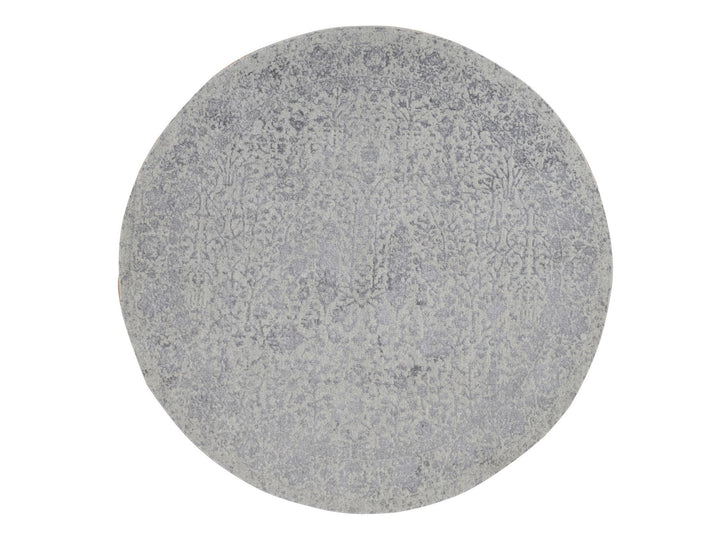 7'9" x 7'9" New Hand Loomed Grey Wool & Silk Round Oriental Rug - MOA10287359