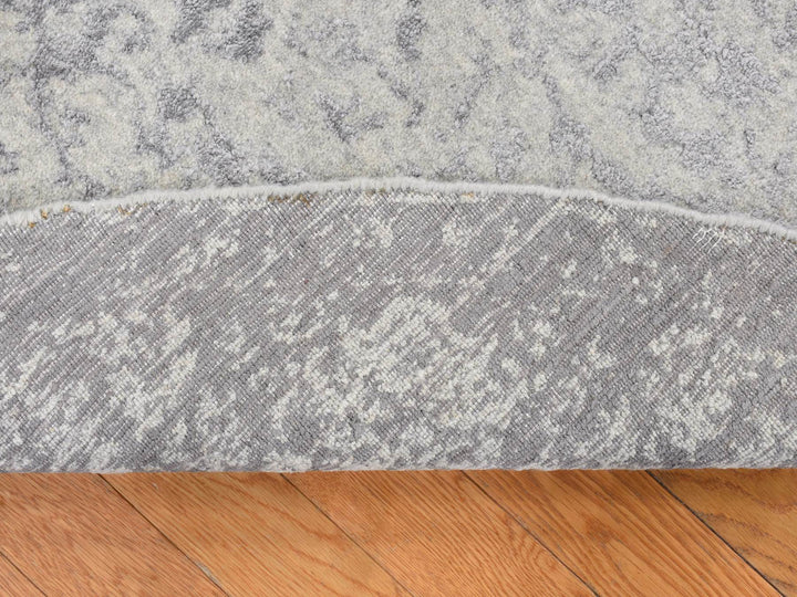 7'9" x 7'9" New Hand Loomed Grey Wool & Silk Round Oriental Rug - MOA10287359