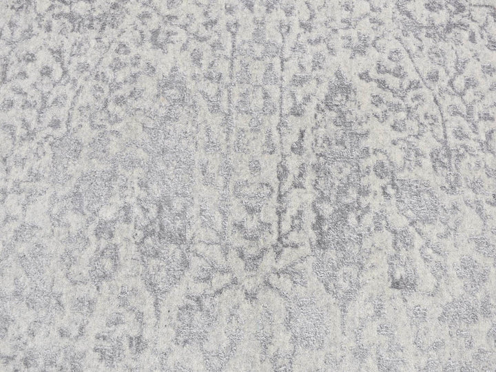 7'9" x 7'9" New Hand Loomed Grey Wool & Silk Round Oriental Rug - MOA10287359