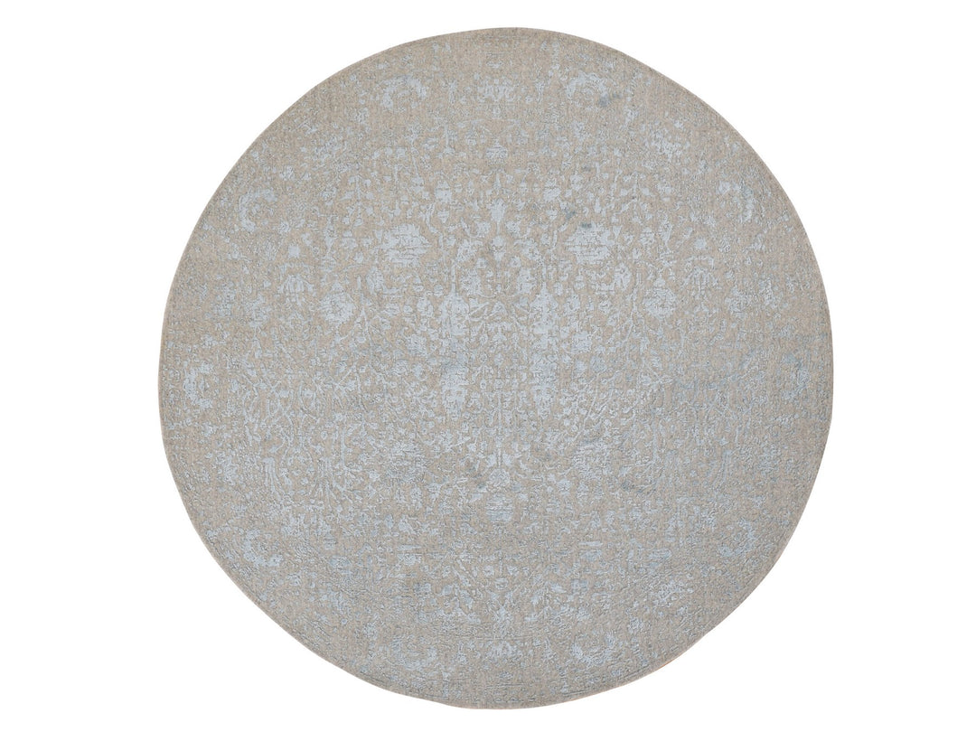 8'0" x 8'0" New Hand Loomed Grey Wool & Silk Round Oriental Rug - MOA10287368