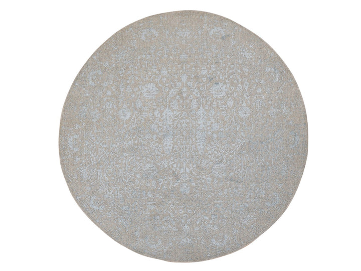 8'0" x 8'0" New Hand Loomed Grey Wool & Silk Round Oriental Rug - MOA10287368