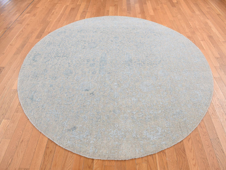 8'0" x 8'0" New Hand Loomed Grey Wool & Silk Round Oriental Rug - MOA10287368