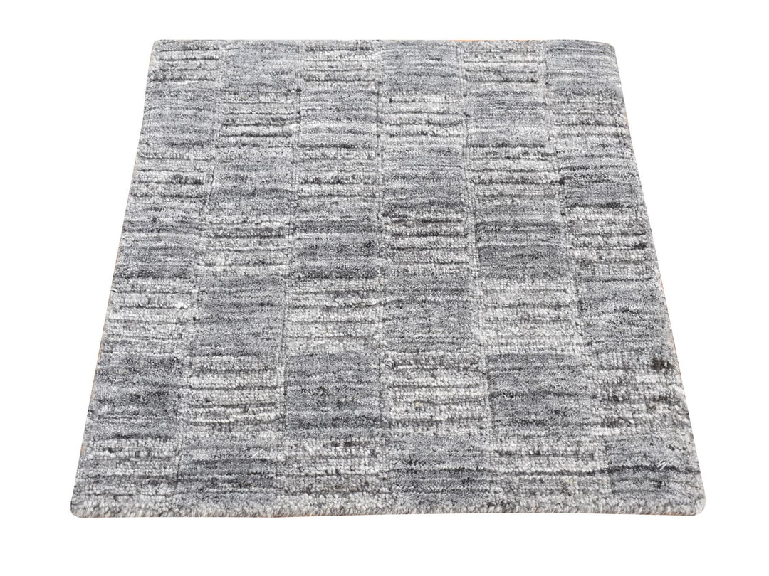 2'0" x 2'0" New Hand Loomed Grey Wool Square Oriental Rug - MOA10287481