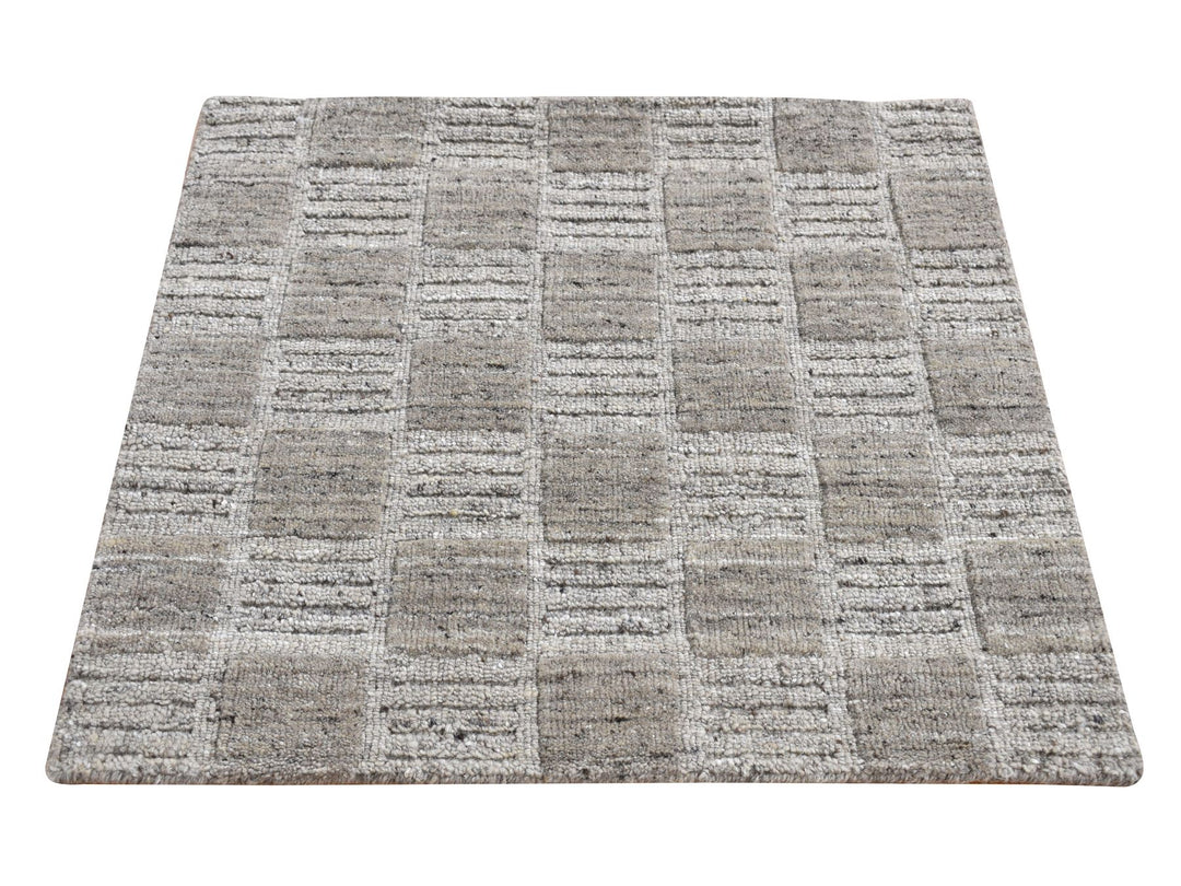 2'1" x 2'3" New Hand Loomed Grey Wool Square Oriental Rug - MOA10287483