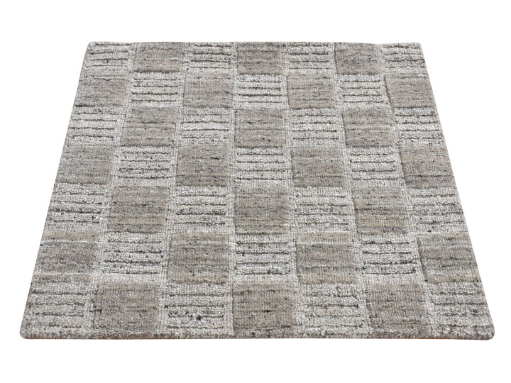 2'1" x 2'3" New Hand Loomed Grey Wool Square Oriental Rug - MOA10287483