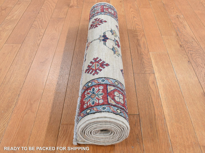 2'9" x 8'7" New Hand Knotted Ivory Wool Runner Oriental Rug - MOA10287493