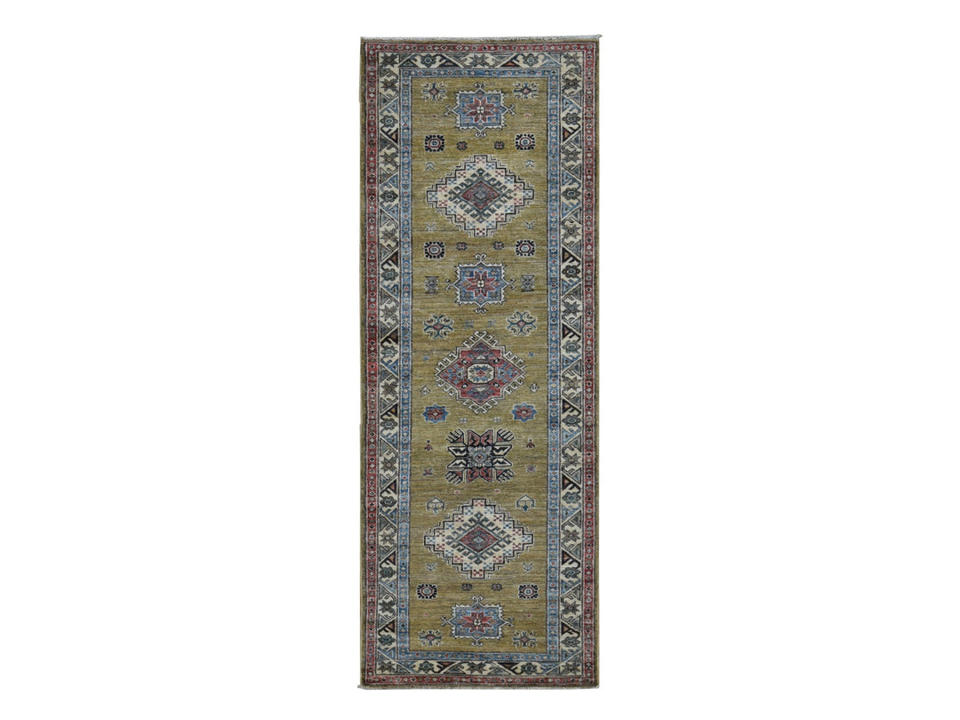 2'9" x 7'7" New Hand Knotted Green Wool Runner Oriental Rug - MOA10287502