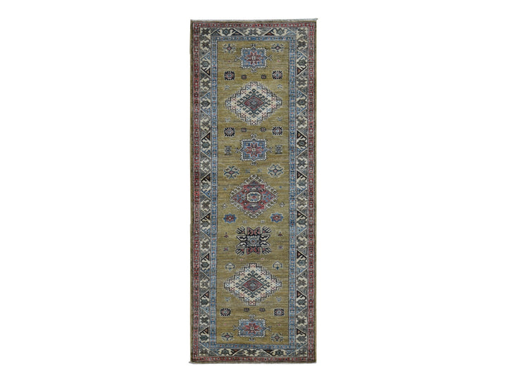 2'9" x 7'7" New Hand Knotted Green Wool Runner Oriental Rug - MOA10287502