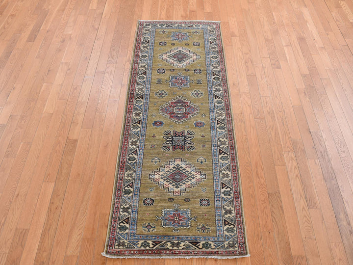 2'9" x 7'7" New Hand Knotted Green Wool Runner Oriental Rug - MOA10287502