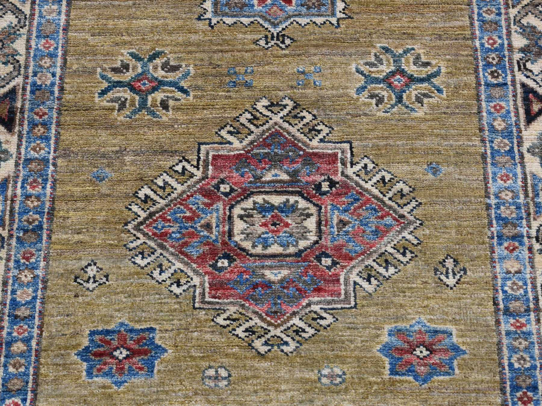 2'9" x 7'7" New Hand Knotted Green Wool Runner Oriental Rug - MOA10287502