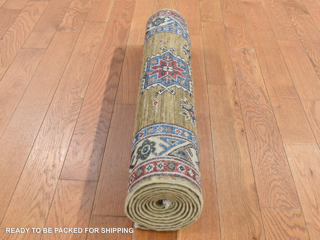 2'9" x 7'7" New Hand Knotted Green Wool Runner Oriental Rug - MOA10287502