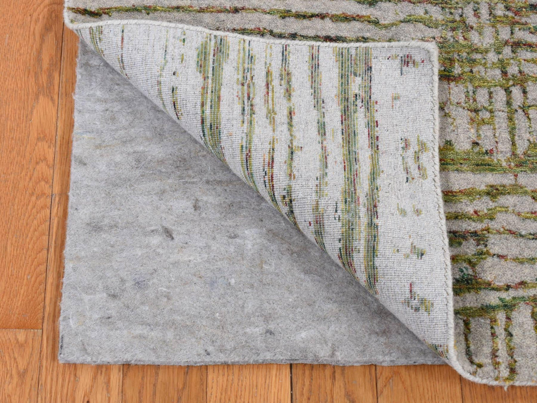 9'9" x 14'2" New Hand Loomed Grey Wool & Silk Rectangle Oriental Rug - MOA10287580