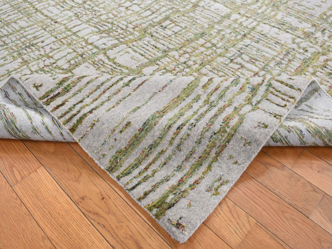 9'9" x 14'2" New Hand Loomed Grey Wool & Silk Rectangle Oriental Rug - MOA10287580