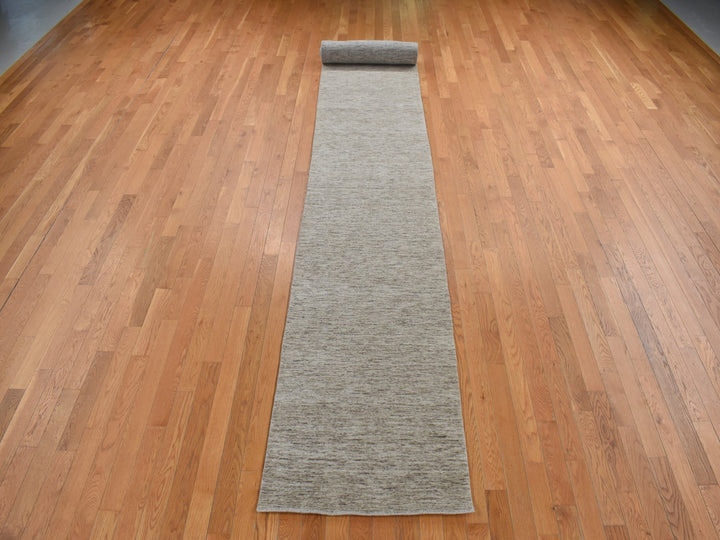 2'7" x 18'2" New Hand Loomed Grey Wool Runner Oriental Rug - MOA10287632