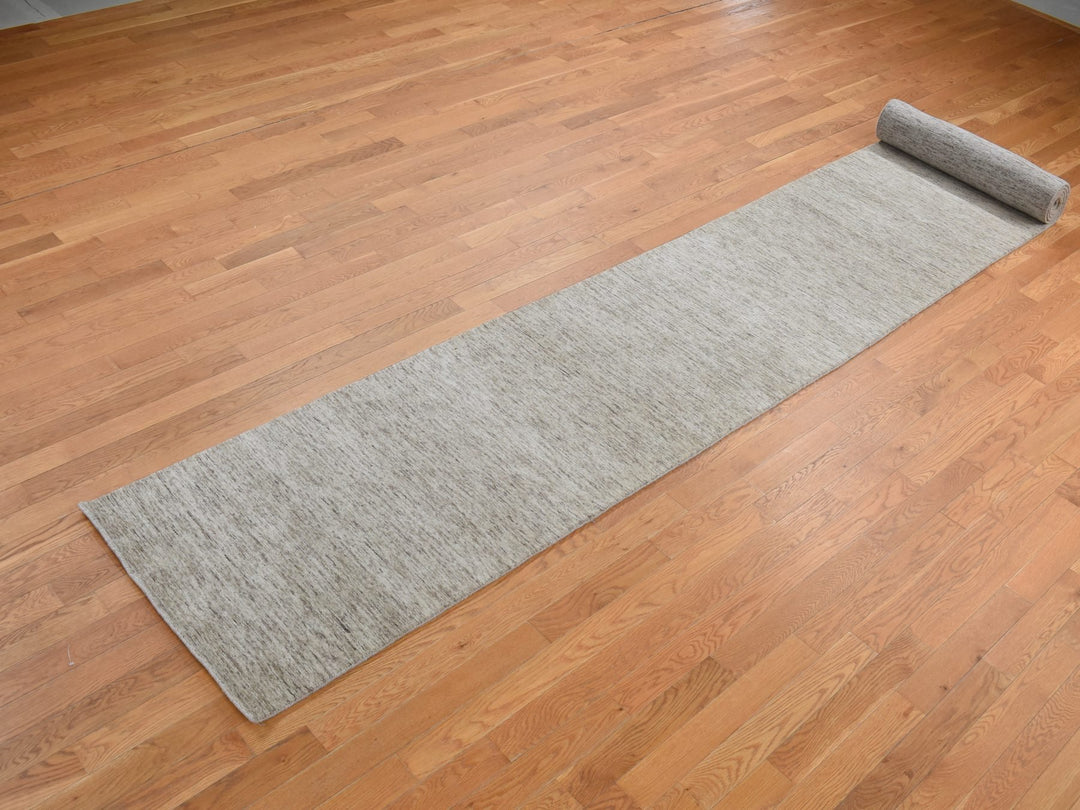 2'7" x 18'2" New Hand Loomed Grey Wool Runner Oriental Rug - MOA10287632