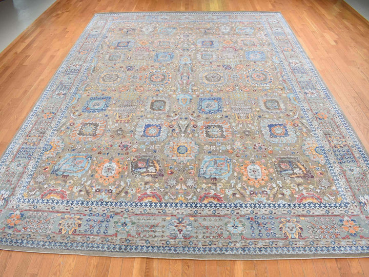 11'9" x 15'2" New Hand Knotted Brown Wool & Silk Rectangle Oriental Rug - MOA10287644