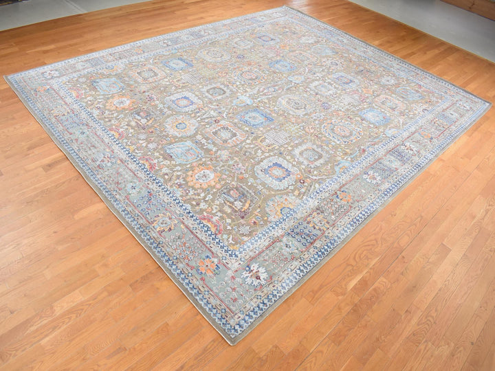 11'9" x 15'2" New Hand Knotted Brown Wool & Silk Rectangle Oriental Rug - MOA10287644