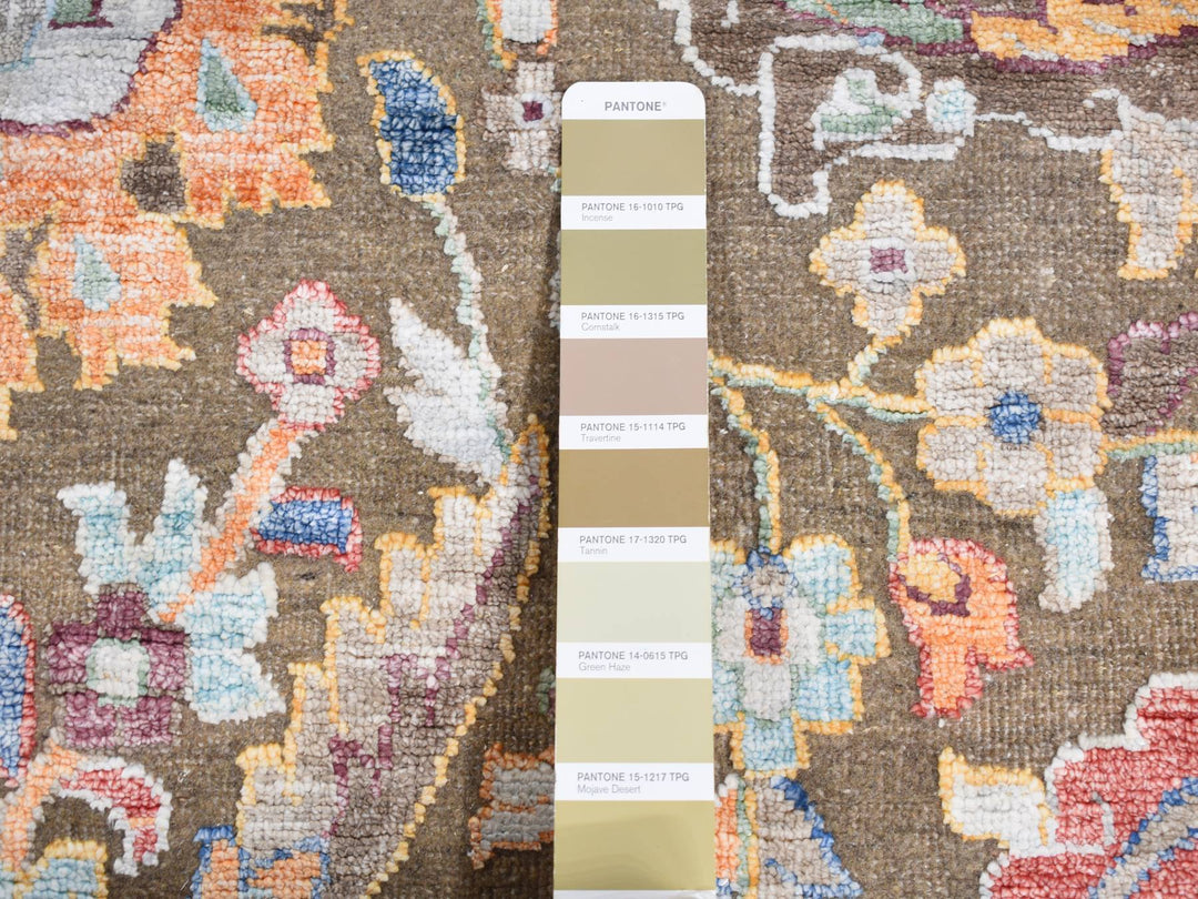 11'9" x 15'2" New Hand Knotted Brown Wool & Silk Rectangle Oriental Rug - MOA10287644