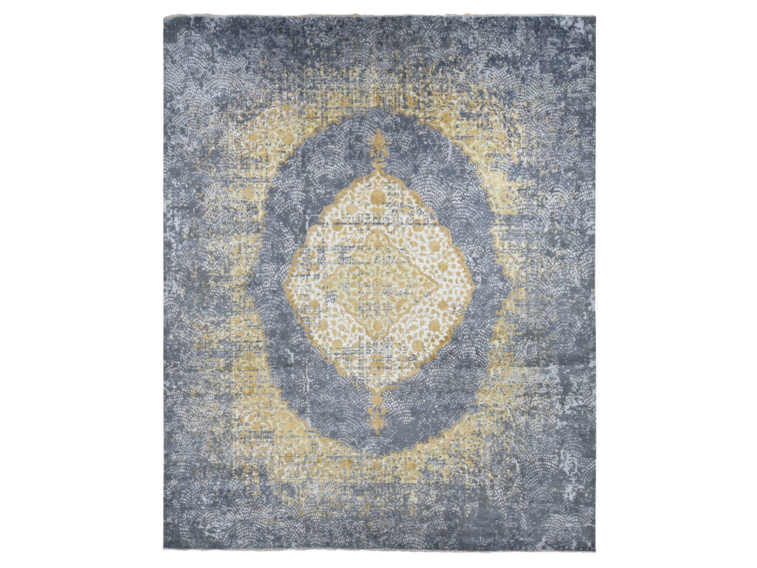 12'0" x 15'1" New Hand Knotted Grey Wool & Silk Rectangle Oriental Rug - MOA10287645