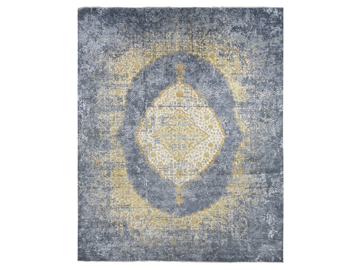 12'0" x 15'1" New Hand Knotted Grey Wool & Silk Rectangle Oriental Rug - MOA10287645