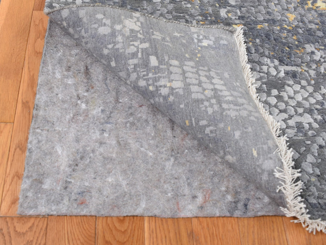 12'0" x 15'1" New Hand Knotted Grey Wool & Silk Rectangle Oriental Rug - MOA10287645