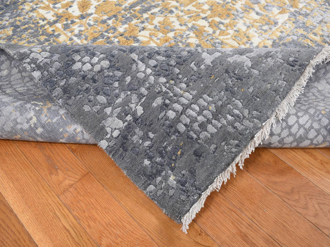 12'0" x 15'1" New Hand Knotted Grey Wool & Silk Rectangle Oriental Rug - MOA10287645