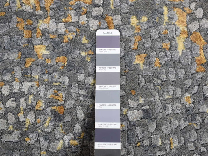 12'0" x 15'1" New Hand Knotted Grey Wool & Silk Rectangle Oriental Rug - MOA10287645