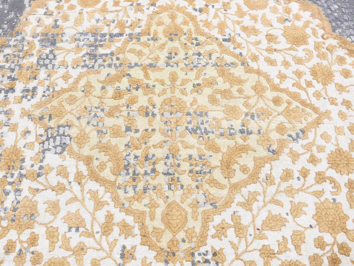 12'0" x 15'1" New Hand Knotted Grey Wool & Silk Rectangle Oriental Rug - MOA10287645