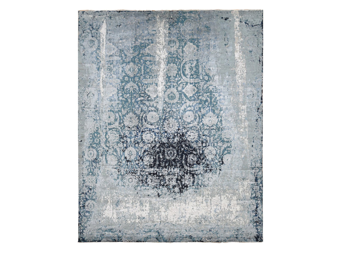 12'0" x 15'1" New Hand Knotted Grey Wool & Silk Rectangle Oriental Rug - MOA10287646