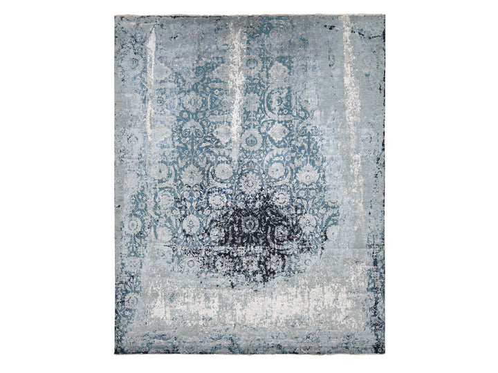 12'0" x 15'1" New Hand Knotted Grey Wool & Silk Rectangle Oriental Rug - MOA10287646