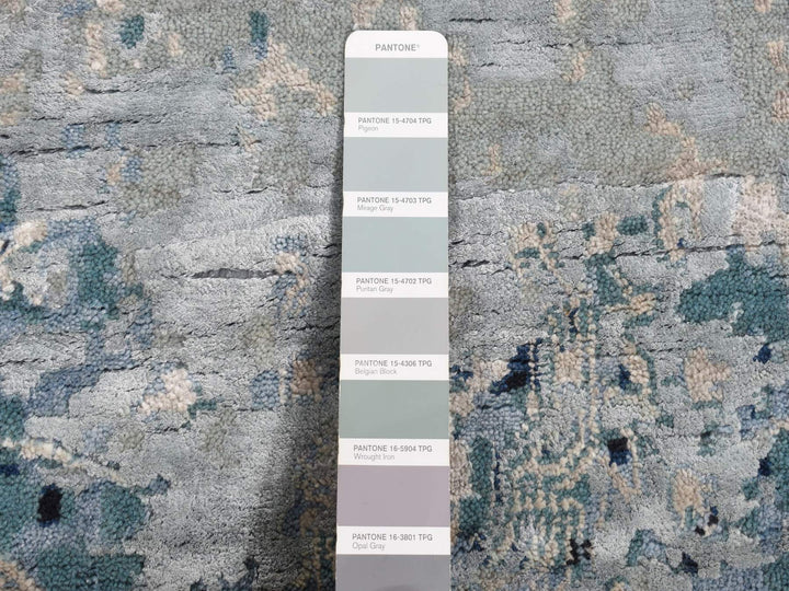 12'0" x 15'1" New Hand Knotted Grey Wool & Silk Rectangle Oriental Rug - MOA10287646