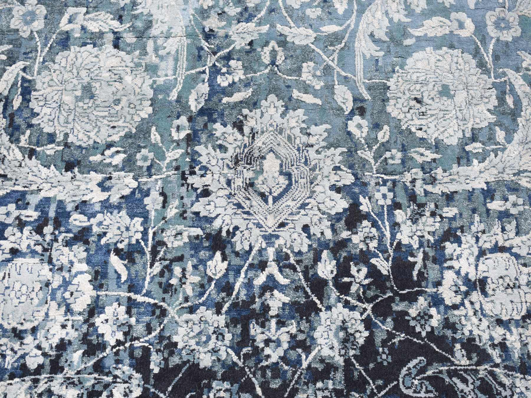 12'0" x 15'1" New Hand Knotted Grey Wool & Silk Rectangle Oriental Rug - MOA10287646