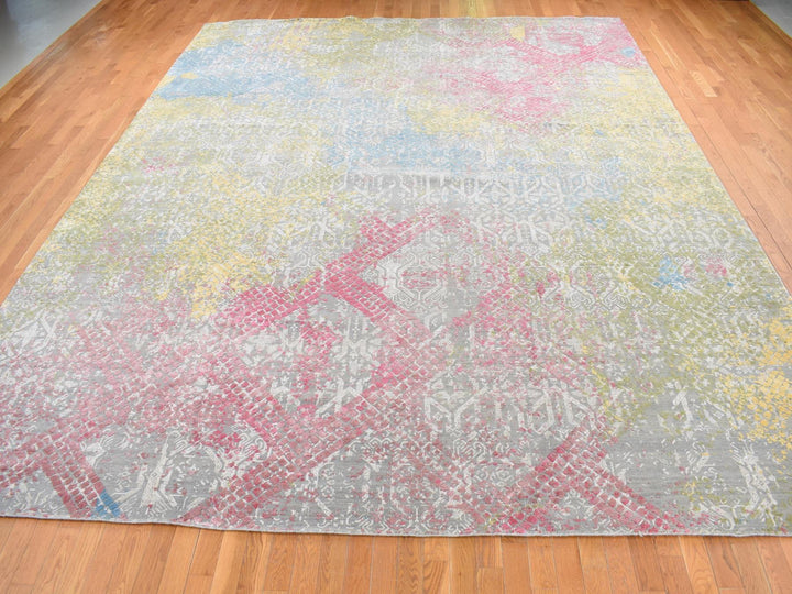 12'0" x 15'0" New Hand Knotted Grey Silk Rectangle Oriental Rug - MOA10287647