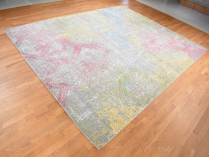 12'0" x 15'0" New Hand Knotted Grey Silk Rectangle Oriental Rug - MOA10287647