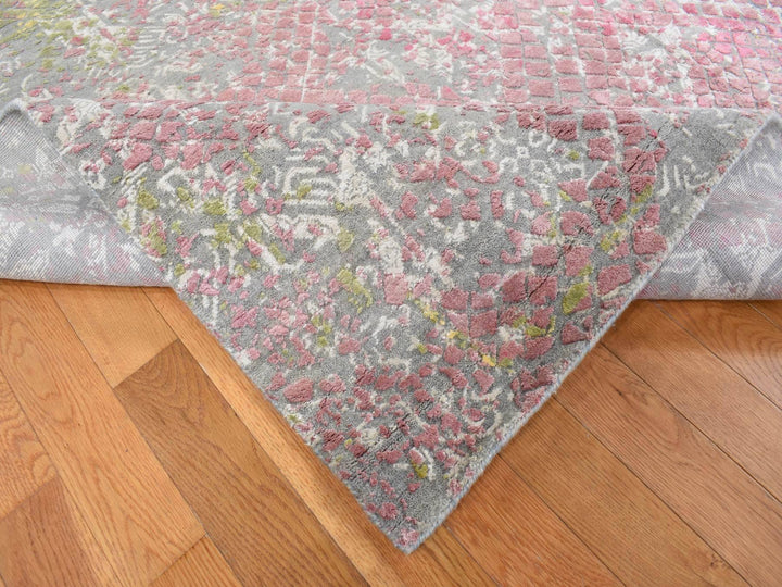 12'0" x 15'0" New Hand Knotted Grey Silk Rectangle Oriental Rug - MOA10287647