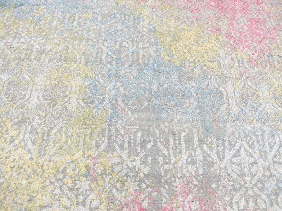 12'0" x 15'0" New Hand Knotted Grey Silk Rectangle Oriental Rug - MOA10287647