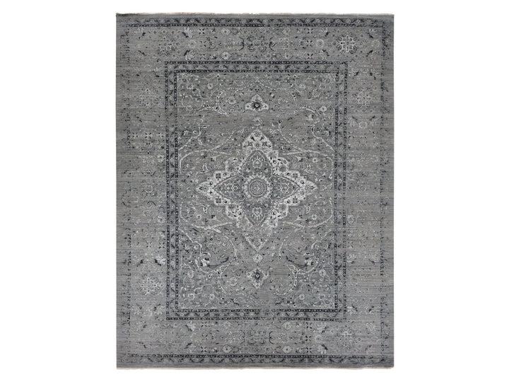 12'0" x 15'5" New Hand Knotted Grey Wool & Silk Rectangle Oriental Rug - MOA10287648