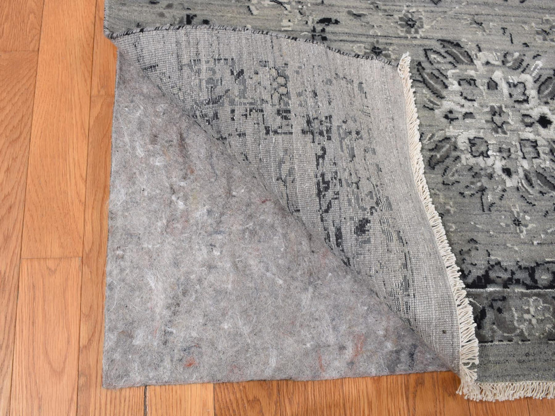 12'0" x 15'5" New Hand Knotted Grey Wool & Silk Rectangle Oriental Rug - MOA10287648