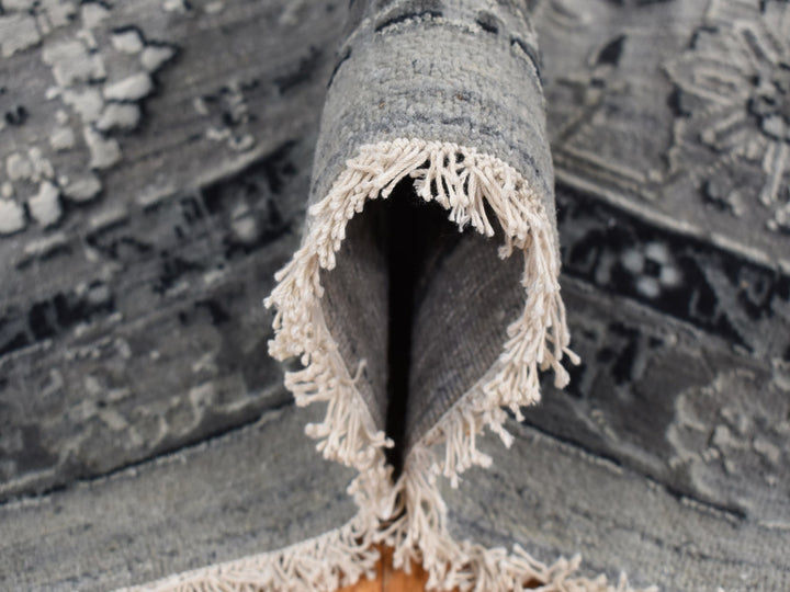 12'0" x 15'5" New Hand Knotted Grey Wool & Silk Rectangle Oriental Rug - MOA10287648