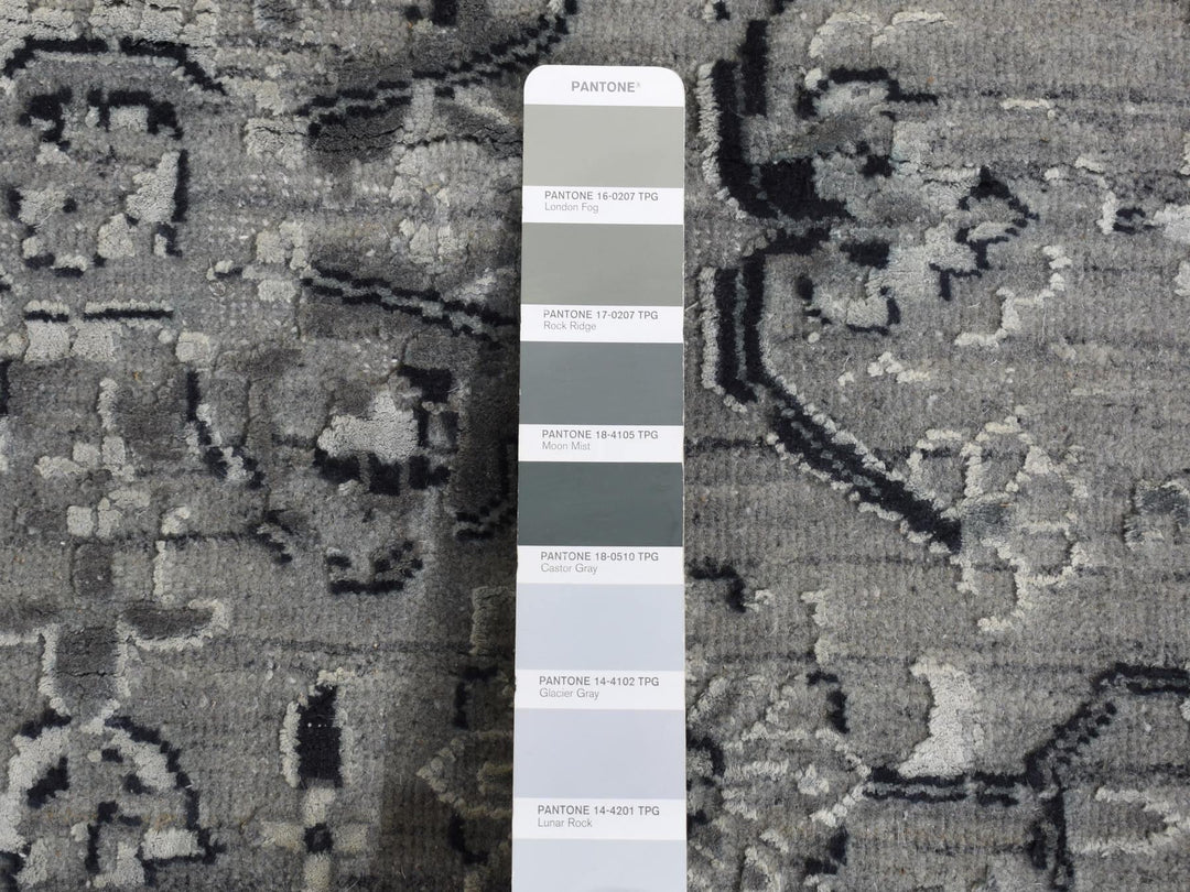 12'0" x 15'5" New Hand Knotted Grey Wool & Silk Rectangle Oriental Rug - MOA10287648