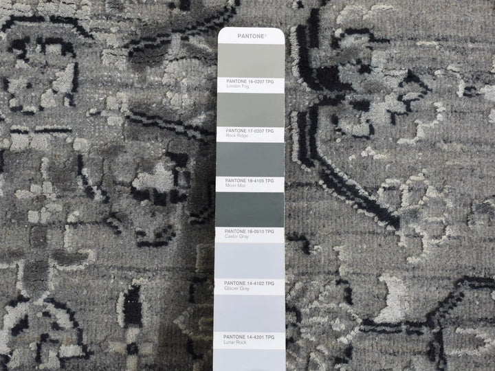 12'0" x 15'5" New Hand Knotted Grey Wool & Silk Rectangle Oriental Rug - MOA10287648