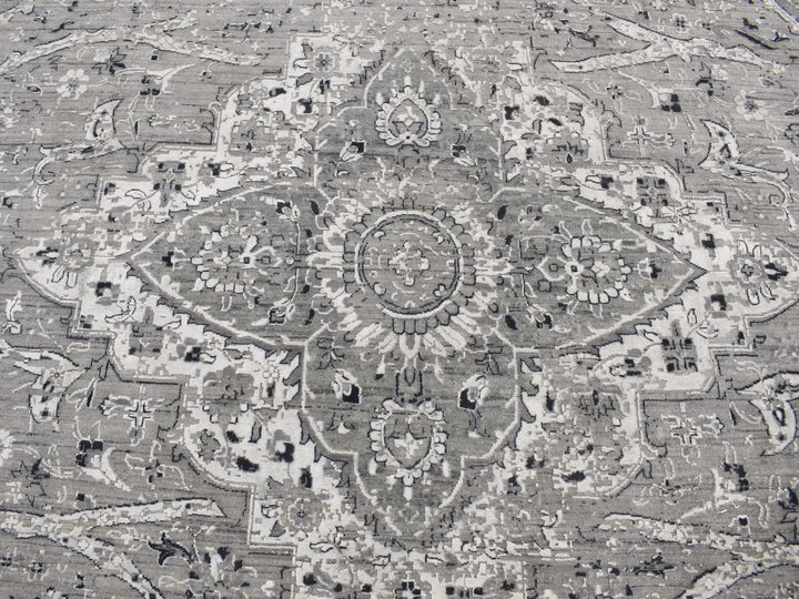 12'0" x 15'5" New Hand Knotted Grey Wool & Silk Rectangle Oriental Rug - MOA10287648