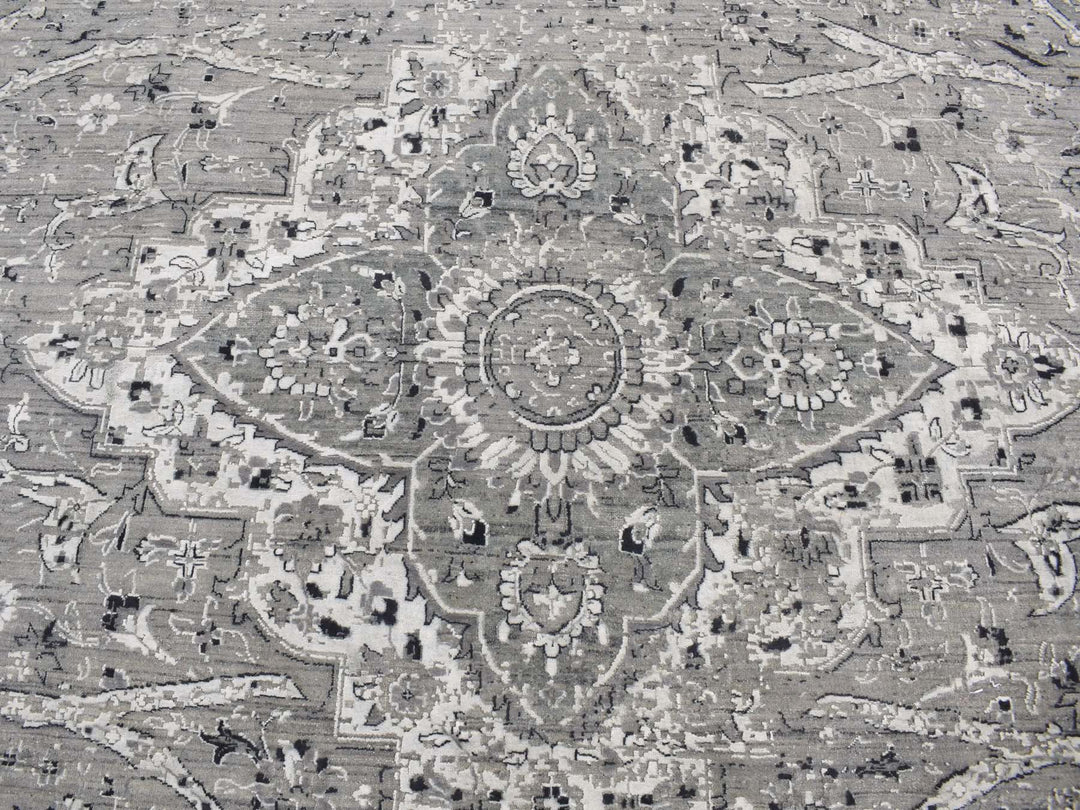 12'0" x 15'5" New Hand Knotted Grey Wool & Silk Rectangle Oriental Rug - MOA10287648